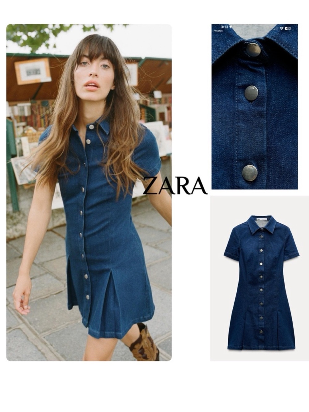 NWT Zara Denim Jean Pleated Mini Dress